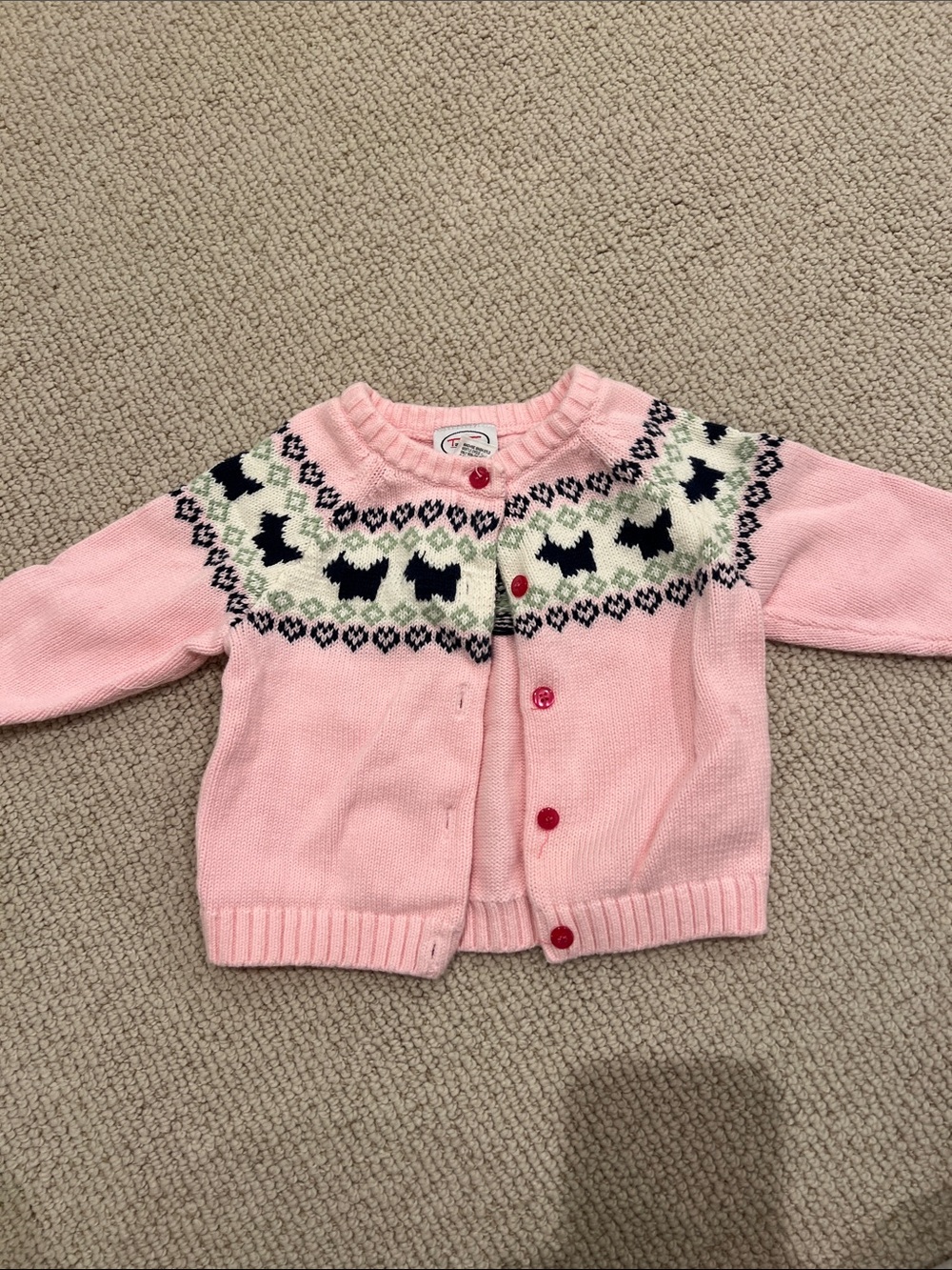 EUC Talbots Pink Knit Cardigan with Dog Fair Isle Yoke